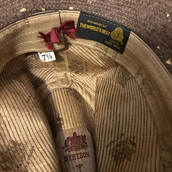 Stetson Vintage Knox Fedora Brown Wool Tweed Hat Size 7 1/4 Red/green Feather - Picture 8 of 9